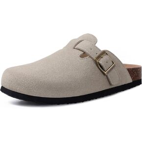 السدادات الأصلية من جلد الغزال للنساء الرجال ناعمة البغال الجلدية البغال من الجلد الراحة مع دعم القوس ، رمادي خفيف-42 in Kuwait