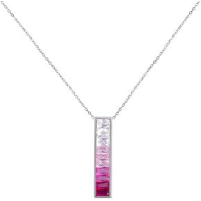 925 Sterling Silver Bar Pendant Necklace for Women Gradient Pink Gemstones Anniversary Christmas Birthday Valentine'day Graduation Gifts for Wife Girlfriend daughter in Saudi Arabia
