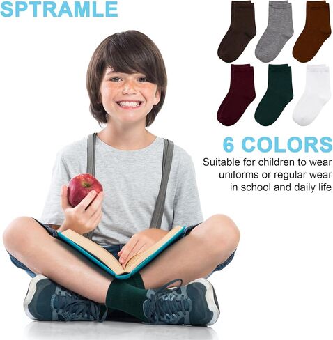Kids Socks 12 Pairs Crew Socks for Toddler Boys Girls 1-14 Years Athletic School Mid Cut Socks Multipack in Kuwait