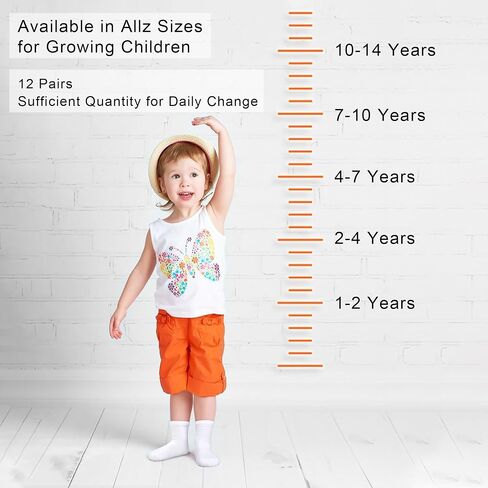 Kids Socks 12 Pairs Crew Socks for Toddler Boys Girls 1-14 Years Athletic School Mid Cut Socks Multipack in Kuwait