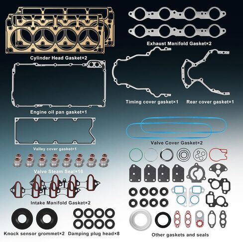 MLS Head Gasket Kit متوافقة مع 2002-2011 Chevy Silverado Tahoe Avalanche Express Suburban ، GMC Sierra Savana Yukon Envoy ، Buick Cadillac Isuzu 4.8L 5.3L V8. استبدال CS9284 HS26191PT in Kuwait