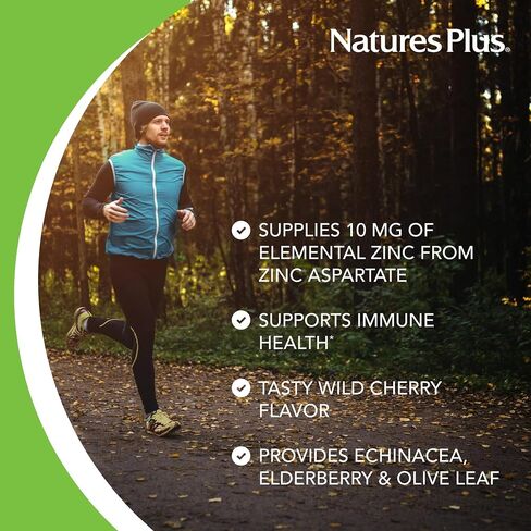 NaturesPlus Herbal Actives ImmunActin - 60 Zinc Lozenges, Pack of 2 - Wild Cherry Flavor - Supports Immune Health - with Echinacea, Elderberry & Olive Leaf - Gluten Free - 120 Total Servings in Saudi Arabia