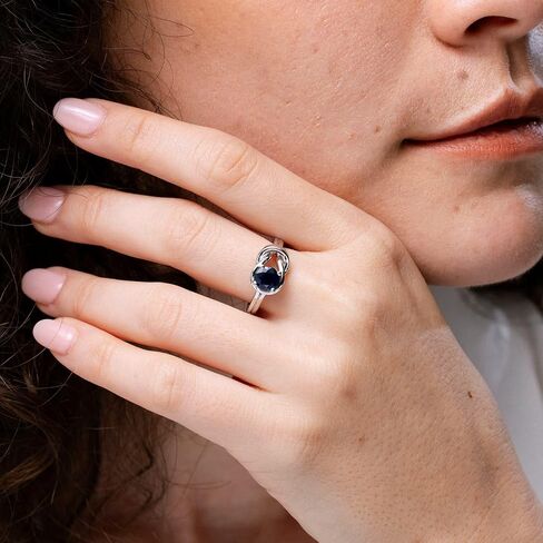 Angara Natural Blue Sapphire Solitaire خاتم الخطوبة للنساء | مستدير الياقوت الأزرق في الذهب الصلب 14K/الفضة الاسترليني/البلاتين | هدية مجوهرات عيد ميلاد سبتمبر in Saudi Arabia