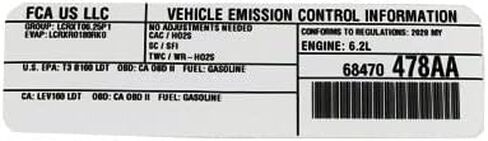 Mopar 68470478AA LABEL VEHICLE EMISSION CONTROL IN in Saudi Arabia