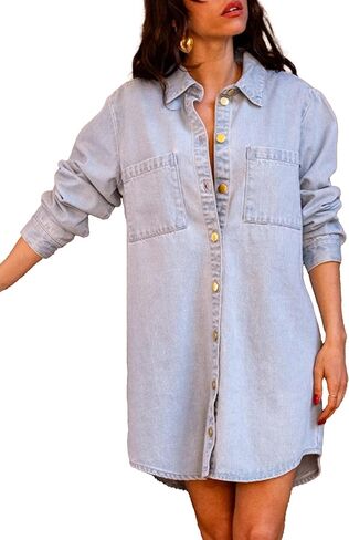 Fiona Jolin Womens Denim Jackets 2025 Classic Casual Long Sleeve Button Down Loose Jean Jackets with Pockets Vacation in Saudi Arabia