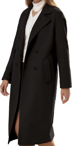 Women's Pea Coat Double Sided Wool Blended Notch Lapel Double Breasted Overcoat Long Trench Jacket for fall Autumn/Winter in Saudi Arabia