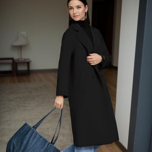 Women's Pea Coat Double Sided Wool Blended Notch Lapel Double Breasted Overcoat Long Trench Jacket for fall Autumn/Winter in Saudi Arabia
