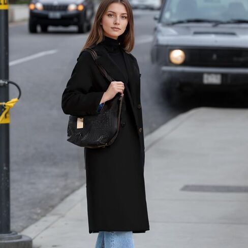 Women's Pea Coat Double Sided Wool Blended Notch Lapel Double Breasted Overcoat Long Trench Jacket for fall Autumn/Winter in Saudi Arabia