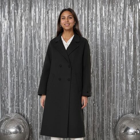 Women's Pea Coat Double Sided Wool Blended Notch Lapel Double Breasted Overcoat Long Trench Jacket for fall Autumn/Winter in Saudi Arabia