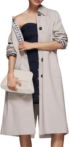 Womens Long Trench Coat Single Breasted Lapel Plaid Lined Oversized Windproof Fashion Autumn Winter Outerwear in Kuwait