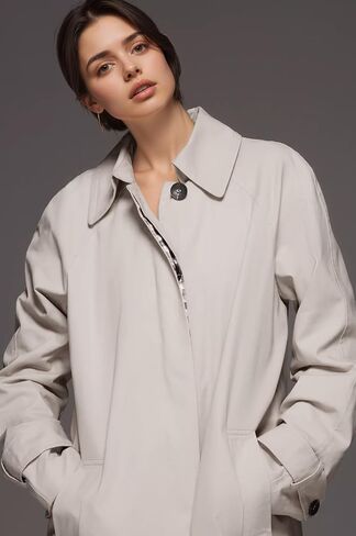 Womens Long Trench Coat Single Breasted Lapel Plaid Lined Oversized Windproof Fashion Autumn Winter Outerwear in Kuwait