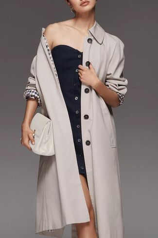 Womens Long Trench Coat Single Breasted Lapel Plaid Lined Oversized Windproof Fashion Autumn Winter Outerwear in Kuwait