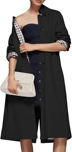 Womens Long Trench Coat Single Breasted Lapel Plaid Lined Oversized Windproof Fashion Autumn Winter Outerwear in Kuwait