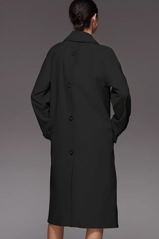 Womens Long Trench Coat Single Breasted Lapel Plaid Lined Oversized Windproof Fashion Autumn Winter Outerwear in Kuwait