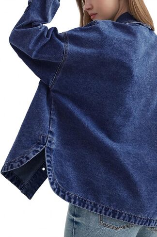 Womens Denim Jacket Wash Jean Jacket Coats With Pockets in Saudi Arabia
