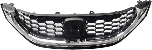 Partsflow Front Pumper Grille Black W/Chrome Honeycomb Grill متوافق مع 2013 2014 2015 Honda Civic in Saudi Arabia
