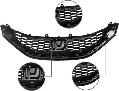 Partsflow Front Pumper Grille Black W/Chrome Honeycomb Grill متوافق مع 2013 2014 2015 Honda Civic in Saudi Arabia