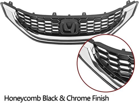 Partsflow Front Pumper Grille Black W/Chrome Honeycomb Grill متوافق مع 2013 2014 2015 Honda Civic in Saudi Arabia
