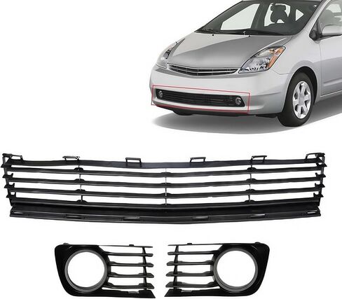 Front Lower Bumper Grille Fog Light Bezels kit Black For 2004-2009 Toyota Prius Front Lower Bumper Grille Replacement 53111-47010 53113-47030 53112-47030 TO1036112 TO1038118 TO1039118 ﻿ in Kuwait