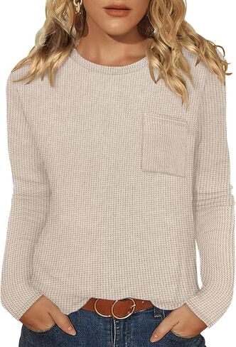 WIHOLL Long Sleeve Shirts for Women Waffle Knit Trendy Fall Fashion 2025 Dressy Casual Blouses Teacher Outfits in Kuwait