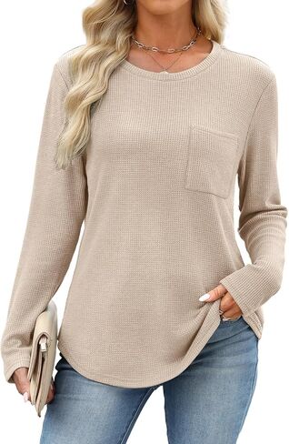 WIHOLL Long Sleeve Shirts for Women Waffle Knit Trendy Fall Fashion 2025 Dressy Casual Blouses Teacher Outfits in Kuwait