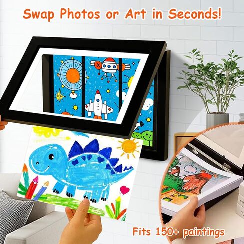 Kids Art Frame & Artwork Display - 8.5x11" Changeable Display Holds 150 Pcs, Magnetic Front-Loading Design for Wall, Perfect Artwork Organizer for Childrens Drawings, Horizontal/Vertical Hanging in Saudi Arabia