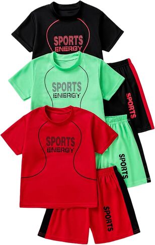 Boys' 6PC Active Shorts Set T-Shirt Tee and Quick Drying Shorts Summer Athletic Sets 4-12Y in Saudi Arabia