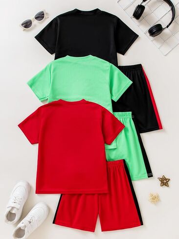 Boys' 6PC Active Shorts Set T-Shirt Tee and Quick Drying Shorts Summer Athletic Sets 4-12Y in Saudi Arabia
