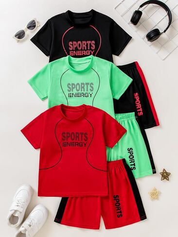 Boys' 6PC Active Shorts Set T-Shirt Tee and Quick Drying Shorts Summer Athletic Sets 4-12Y in Saudi Arabia