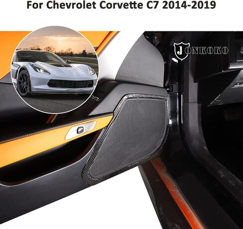 Soft Carbon Fiber Interior Door Speaker Frame Trim Sticker For Chevrolet Corvette C7 2014-2019 Car Door Audio Speaker Cover Decoration Accessories (Black, Style A) in Saudi Arabia