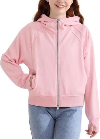 الفتيات zip up hoodies اقتصاص في سن المراهقة بلوزات طويلة الأكمام in Kuwait