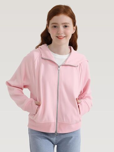 الفتيات zip up hoodies اقتصاص في سن المراهقة بلوزات طويلة الأكمام in Kuwait
