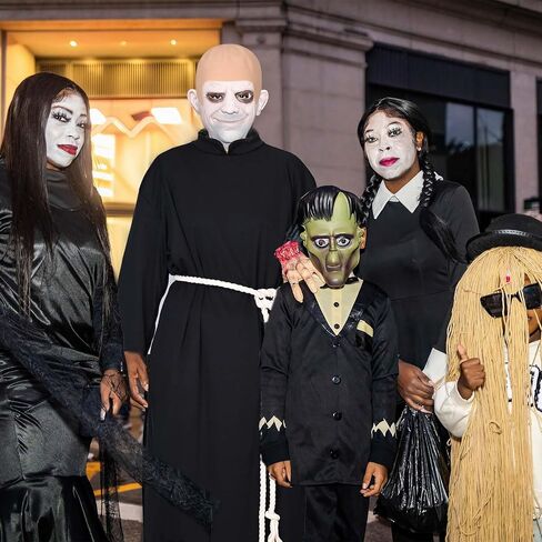 5Pcs Halloween Uncle Costume Set Include Robe Cord Belt Bald Cap and Makeup Black Cream for Men Dress Up in Saudi Arabia