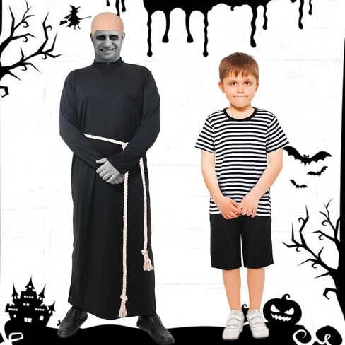 5Pcs Halloween Uncle Costume Set Include Robe Cord Belt Bald Cap and Makeup Black Cream for Men Dress Up in Saudi Arabia