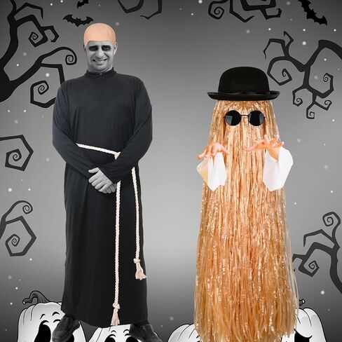5Pcs Halloween Uncle Costume Set Include Robe Cord Belt Bald Cap and Makeup Black Cream for Men Dress Up in Saudi Arabia