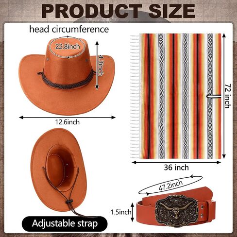 3 Pcs Men's Cowboy Costume Western Poncho Hat Belt Mexican Cowboy Outfit for Adult Halloween Party Cosplay in Saudi Arabia