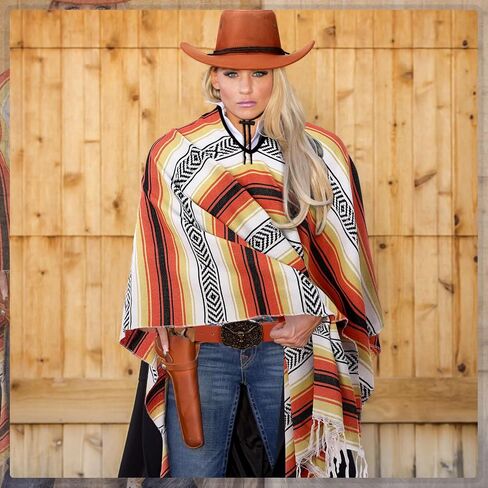 3 Pcs Men's Cowboy Costume Western Poncho Hat Belt Mexican Cowboy Outfit for Adult Halloween Party Cosplay in Saudi Arabia