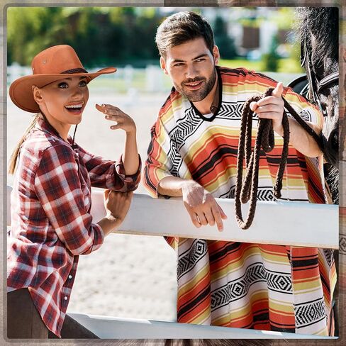 3 Pcs Men's Cowboy Costume Western Poncho Hat Belt Mexican Cowboy Outfit for Adult Halloween Party Cosplay in Saudi Arabia