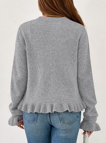 Prettygarden Womens Fall Button أسفل Cardigans مكتنزة الكشكش فتحة مفتوحة الأمامية سويجان Cardigan سترات ناعمة طويلة الأكمام الطويلة in Saudi Arabia