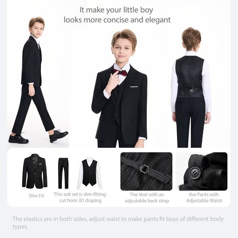 8 Piece Boys Suit Slim Fit Formal Suit Set, Adjustable Waist, for Toddler Boy Teenage, Wedding, Graduation, Churches in Saudi Arabia