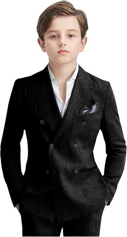 Boys Linen Suits 5 Pieces Summer Wedding Ring Bearer Light Weight Double Breasted 2 Button Formal Suit Kids Tuxedo in Kuwait