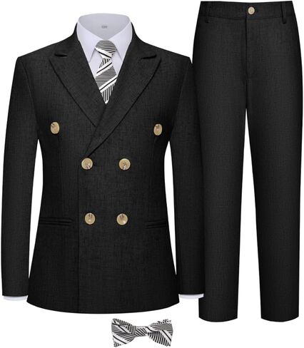 Boys Linen Suits 5 Pieces Summer Wedding Ring Bearer Light Weight Double Breasted 2 Button Formal Suit Kids Tuxedo in Kuwait