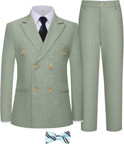 Boys Linen Suits 5 Pieces Summer Wedding Ring Bearer Light Weight Double Breasted 2 Button Formal Suit Kids Tuxedo in Saudi Arabia
