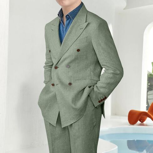 Boys Linen Suits 5 Pieces Summer Wedding Ring Bearer Light Weight Double Breasted 2 Button Formal Suit Kids Tuxedo in Saudi Arabia