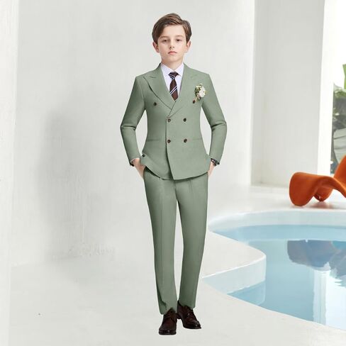 Boys Linen Suits 5 Pieces Summer Wedding Ring Bearer Light Weight Double Breasted 2 Button Formal Suit Kids Tuxedo in Saudi Arabia