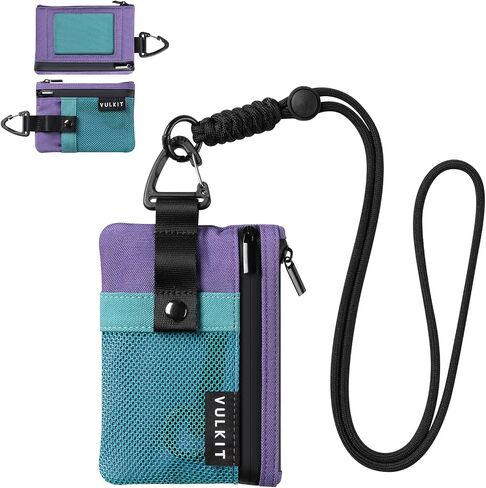 VULKIT Slim Wallet with ID Window, Small RFID Blocking Card holder Water Resistant Zip Wallet with Lanyard Keychain for Travel Sports AauaGreen Purple in Saudi Arabia
