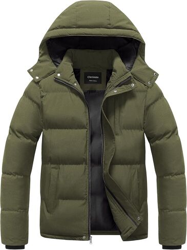 Chrisuno Men's Winter Coat Waterproof Warm Puffer Jacket Quilted Insulated Bubble Jackets with Hood in Saudi Arabia
