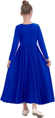 Girls Praise Dance Dress Metallic Gold Liturgical Worship Church Robe Full Length Swing Lyrical Costume in Kuwait