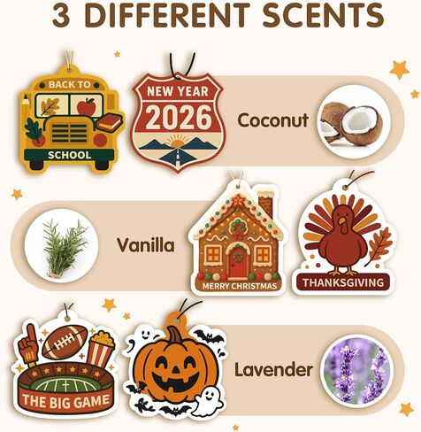 6 Pcs Car Air Freshener, Cute air Freshies for Car and Holiday Decoration, Scented Car Decor Accessories, Gift for Festival in Saudi Arabia