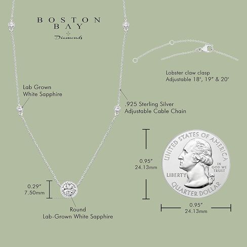 Boston Bay Diamonds 925 Sterling Silver Birthstone Gemstone & LAB White Japphire 5 NETLACE على 20 "سلسلة كابل قابل للتعديل in Saudi Arabia